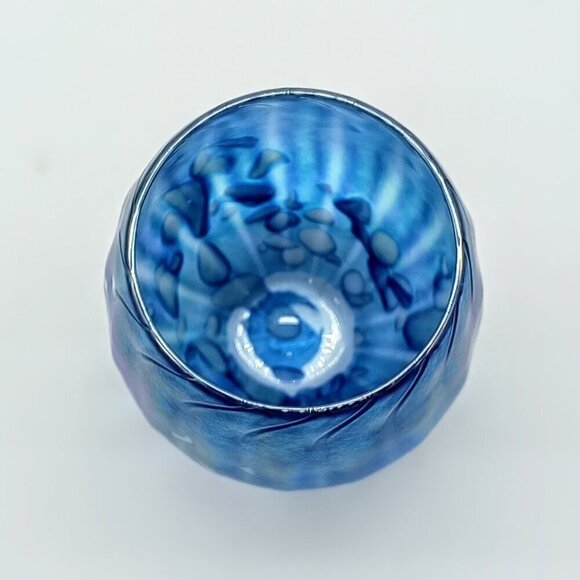 Handblown Blue Iridescent Glass Candle Holder - Picture 5 of 6